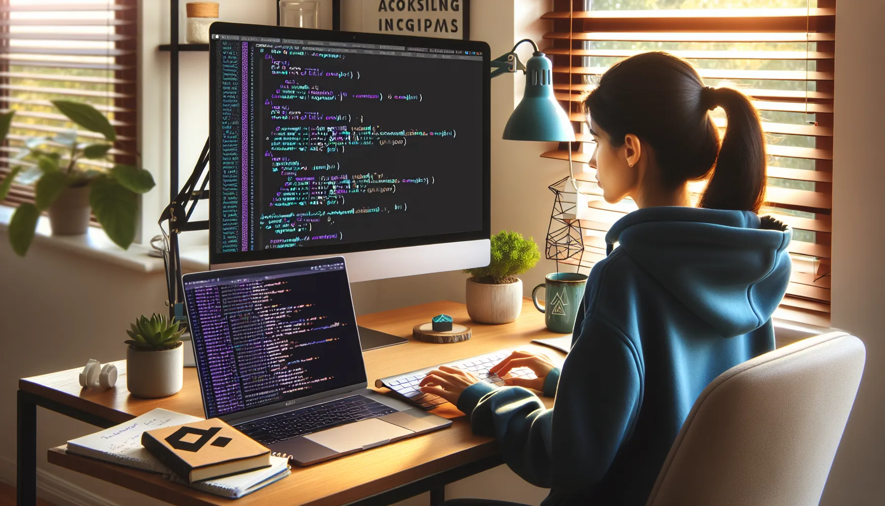 Developer working on Solana token deployment code at modern home office workstation.