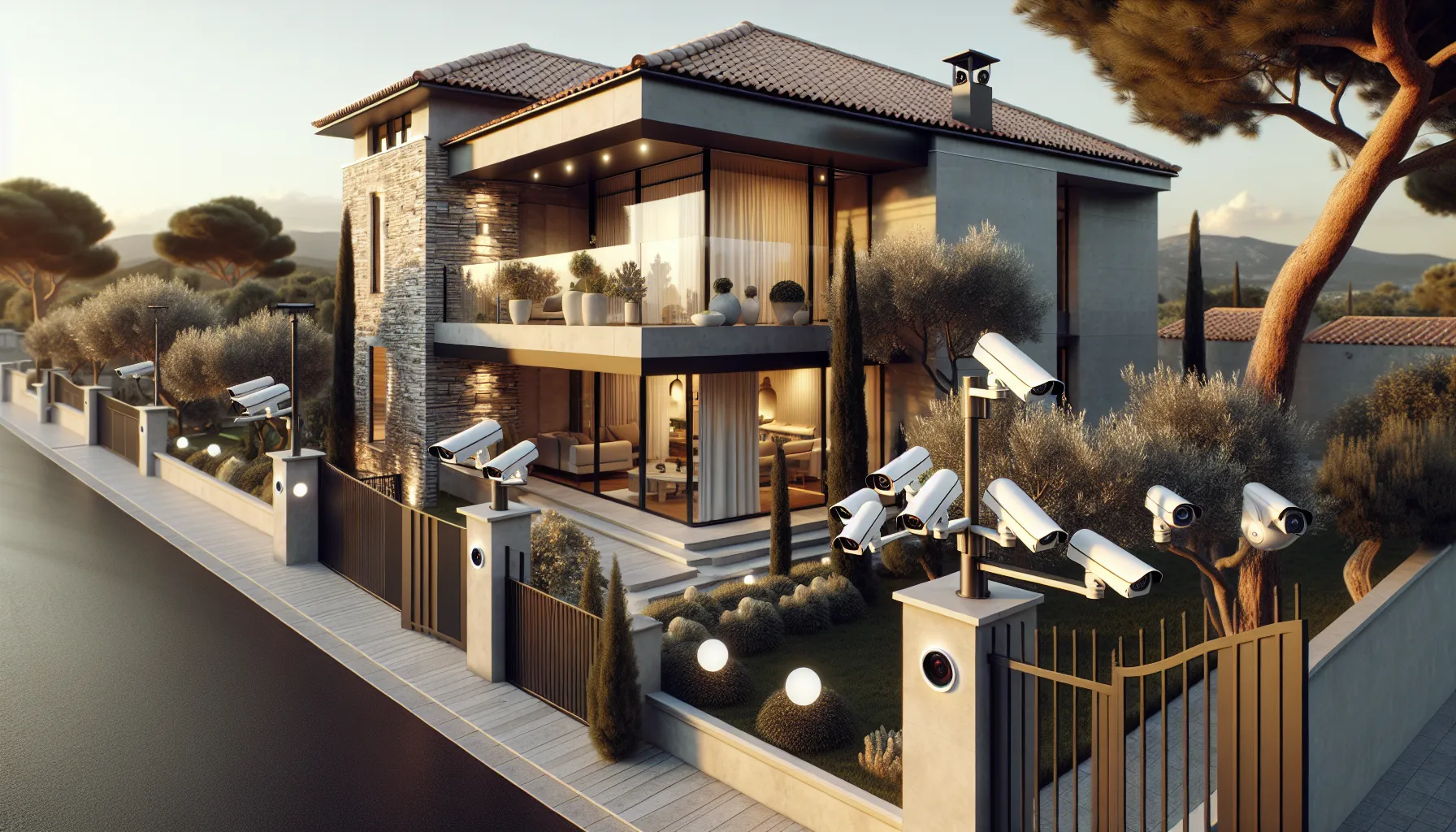 Modern Croatian house with security cameras installed around the property