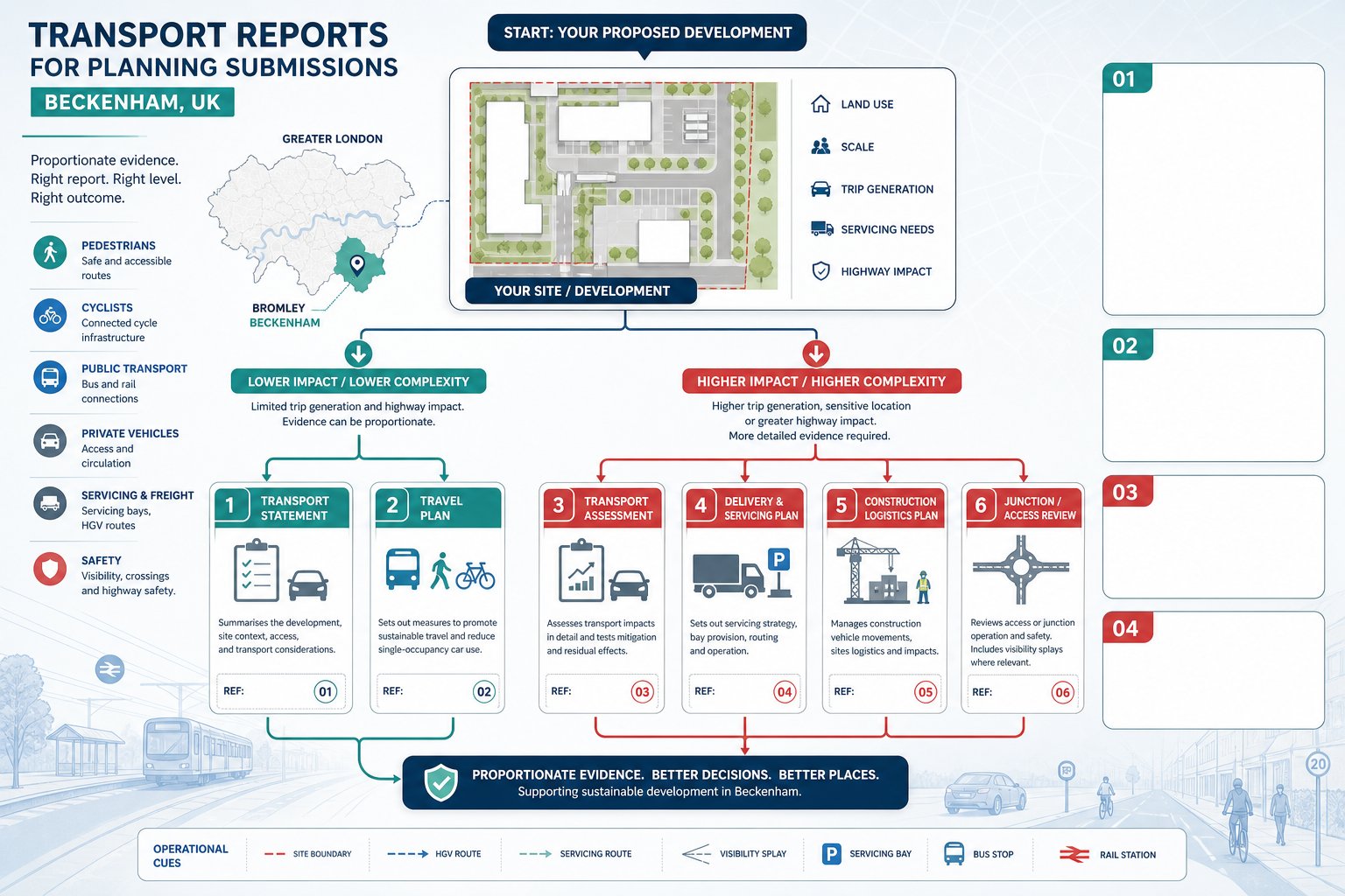 Infographic of transport reports used for Beckenham planning applications.