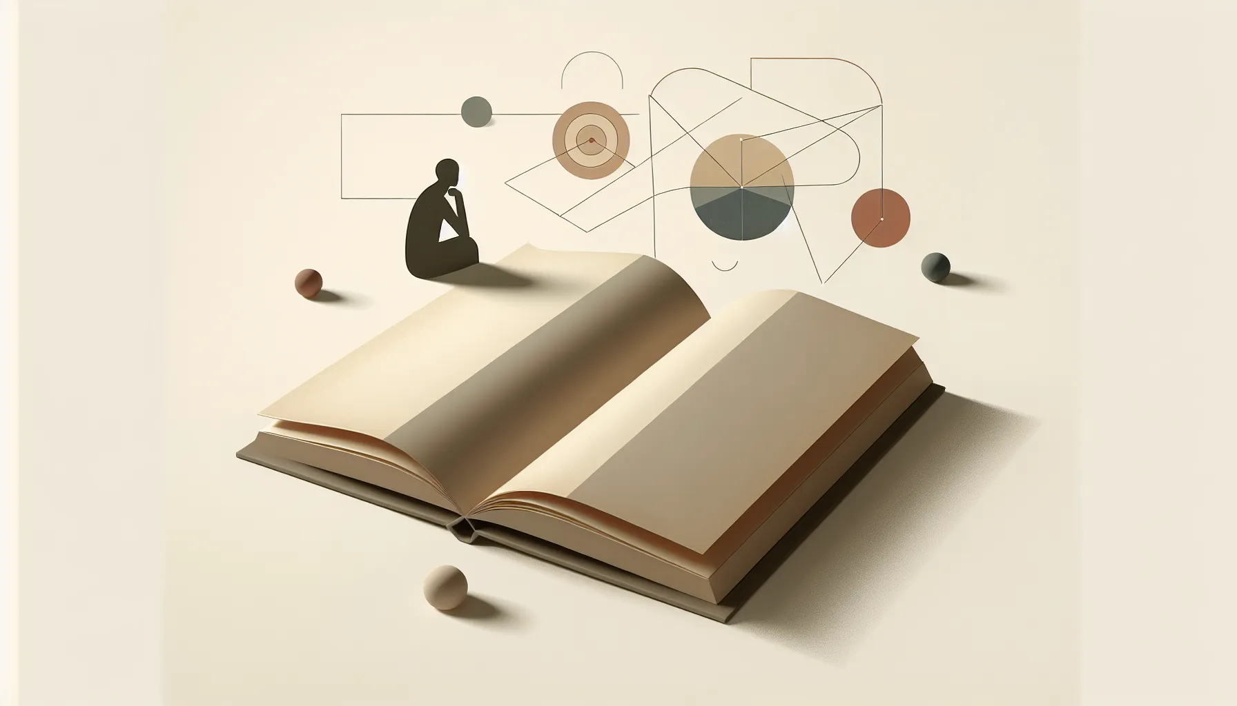 Open book with contemplative figure silhouette representing psychological literature