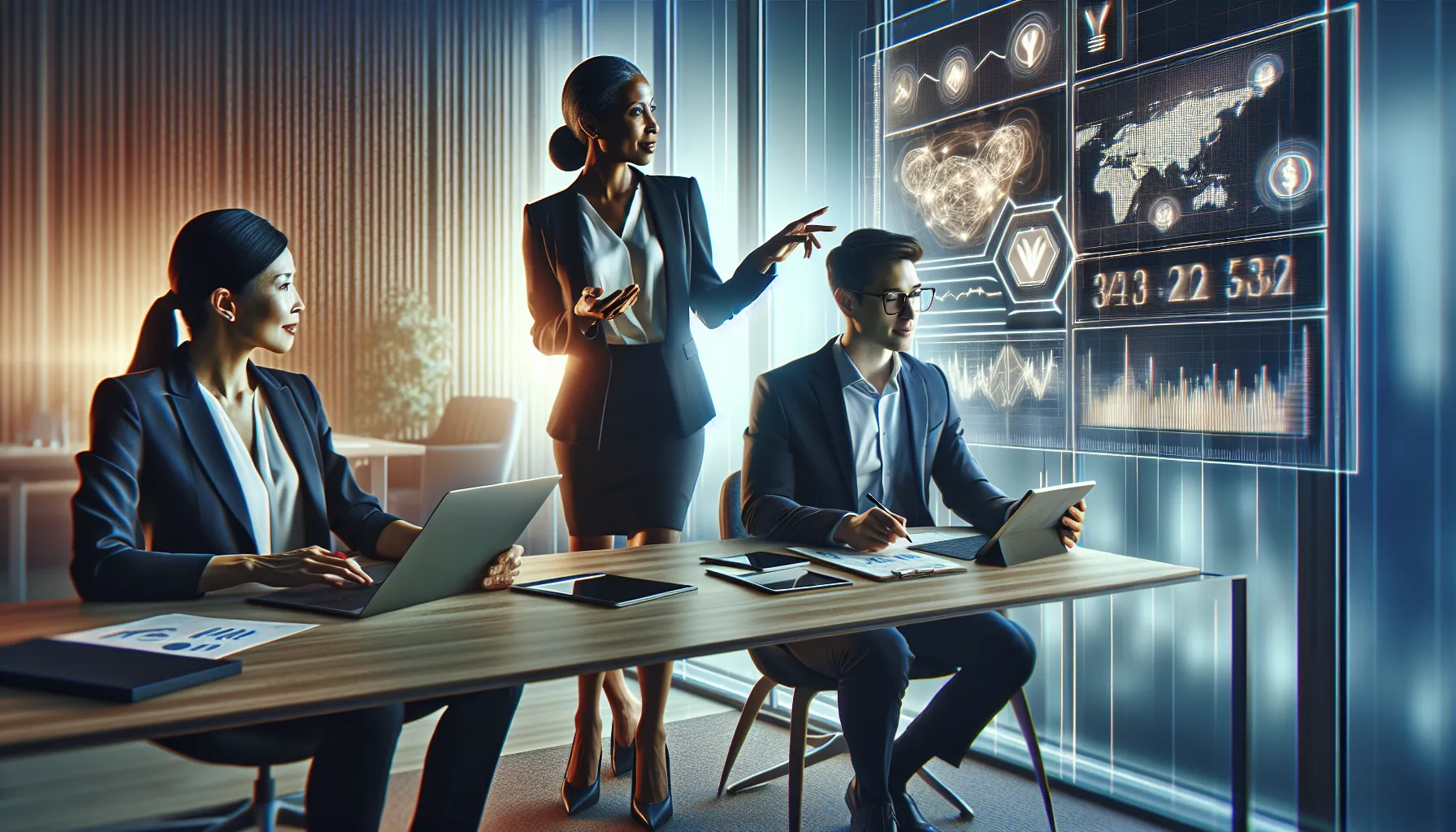 diverse team discussing trading benefits in a modern office setting.