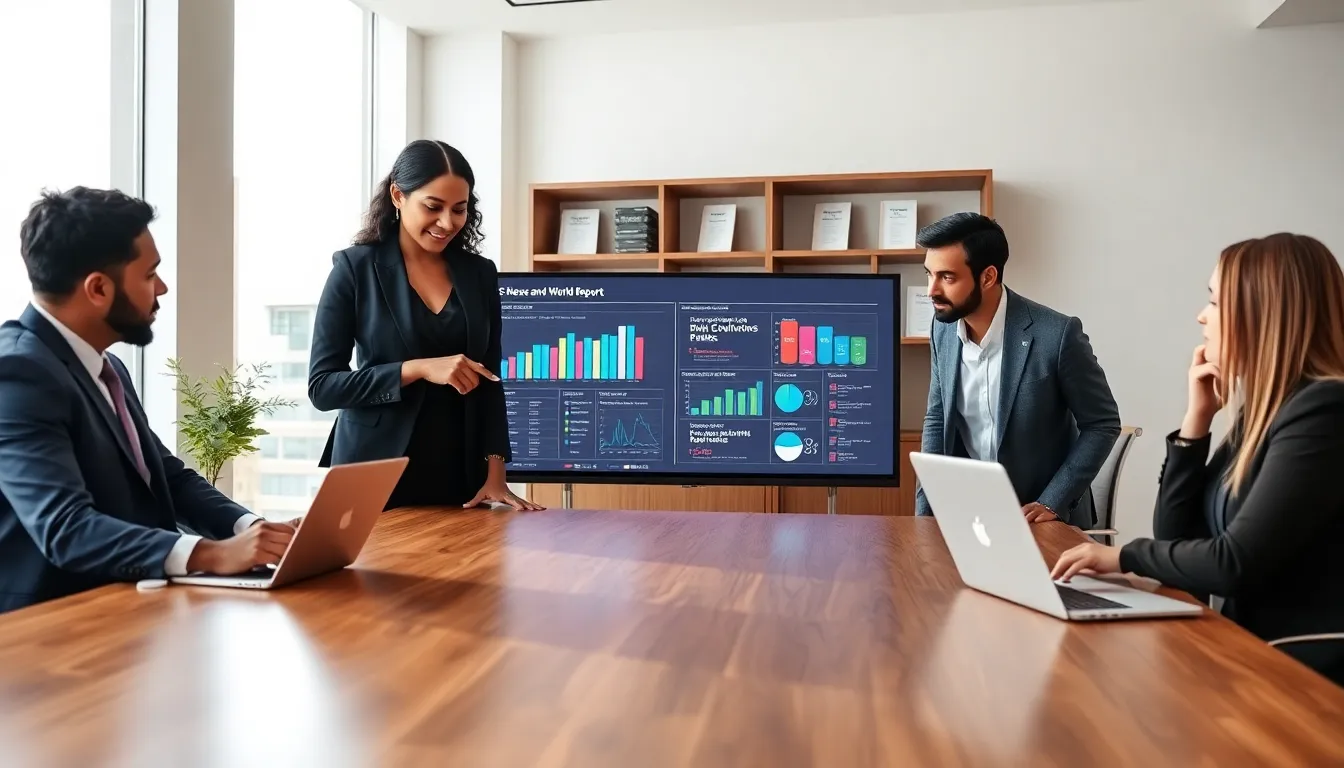 diverse team discussing rankings in a modern office setting.
