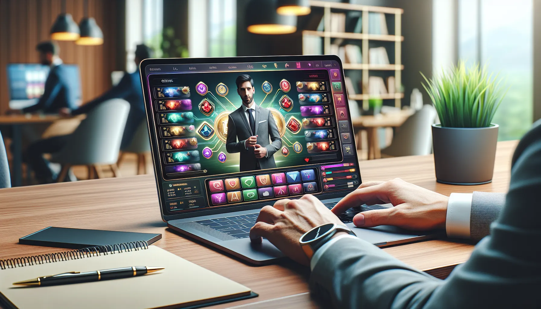 professional interacting with an online betting platform on a laptop.