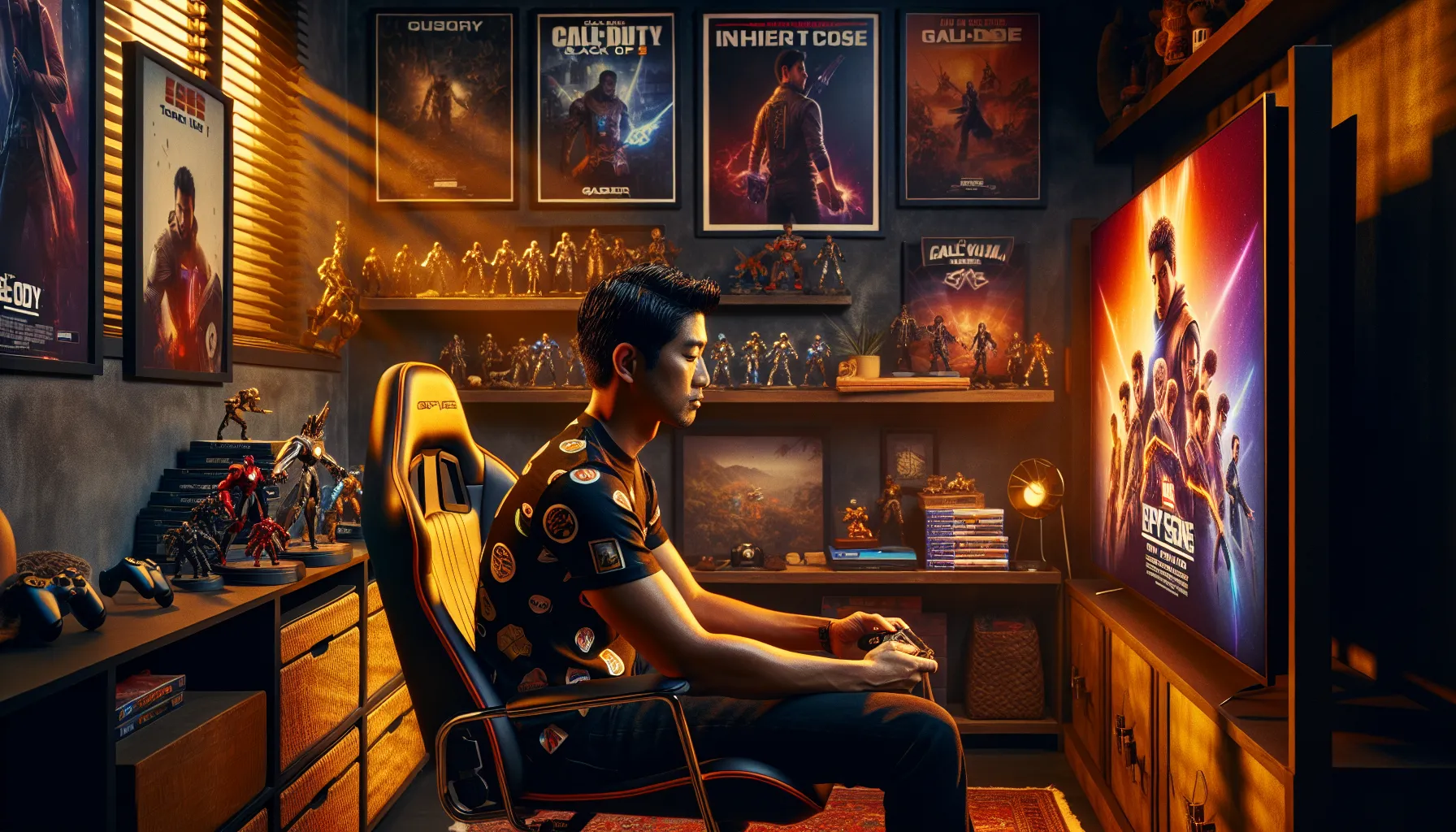 a young man gaming on an Xbox in a stylish gaming room