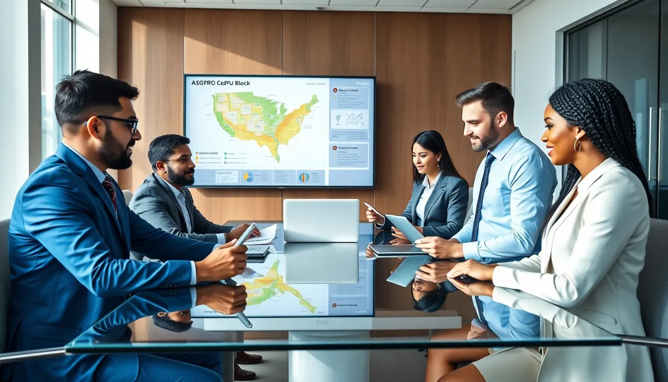 diverse team discussing Asgpro Cepu in a modern office.