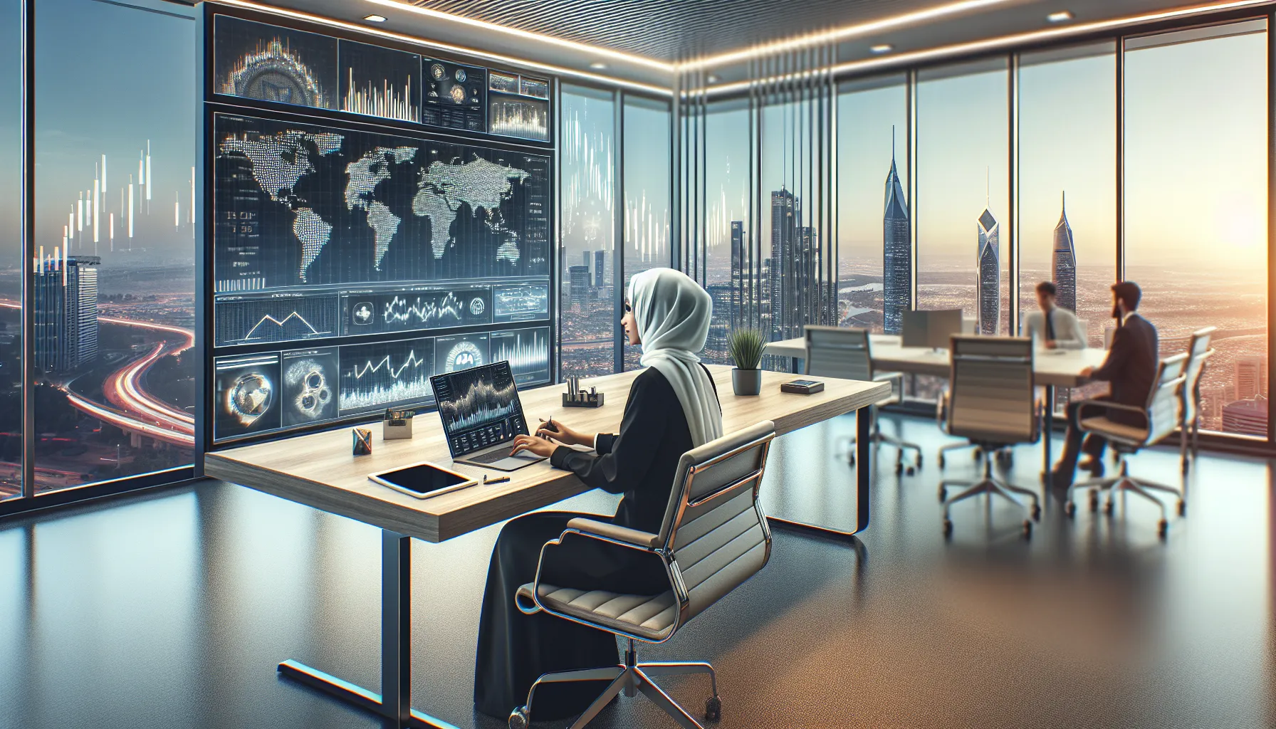 A person using a laptop with a cryptocurrency trading platform in a modern office. A person using a laptop with a cryptocurrency trading platform in a modern office.