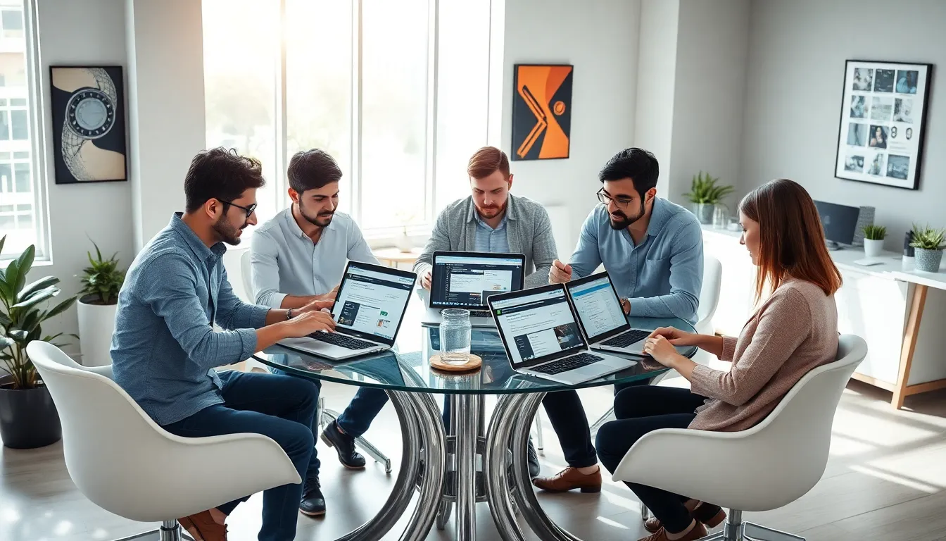diverse developers collaborating on technology in a modern office.