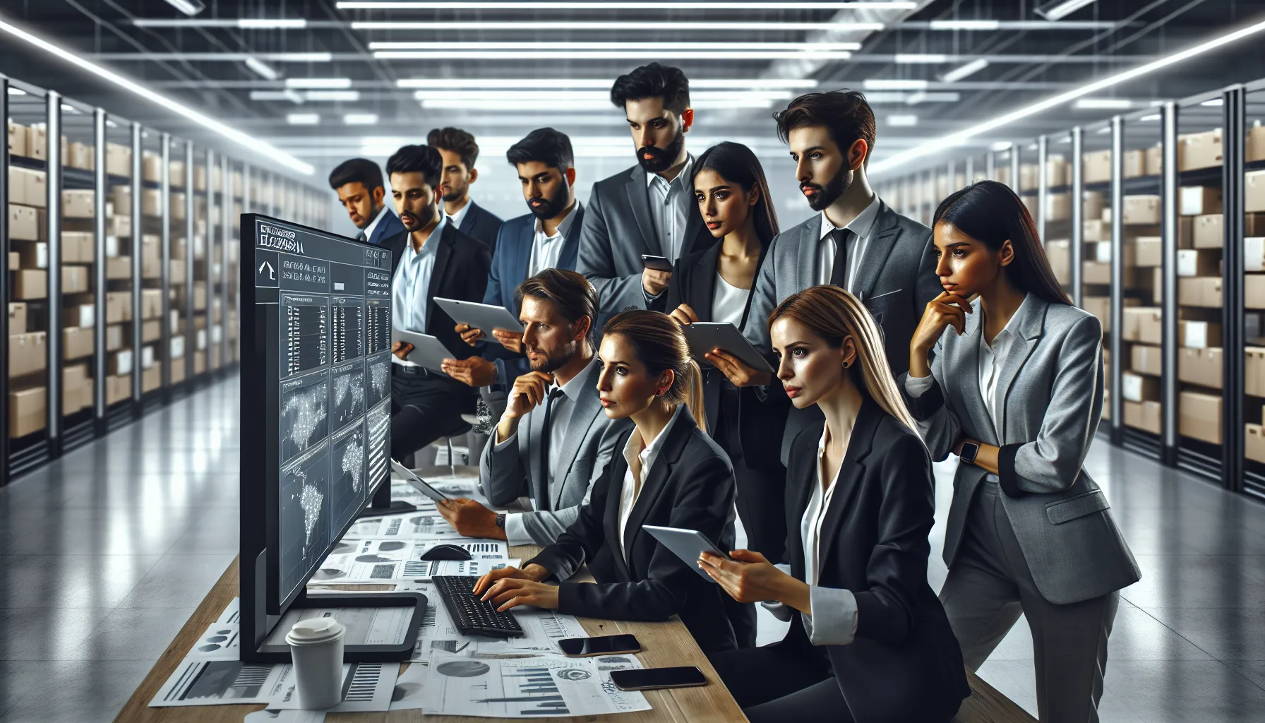 team tracking shipments in a modern logistics office.