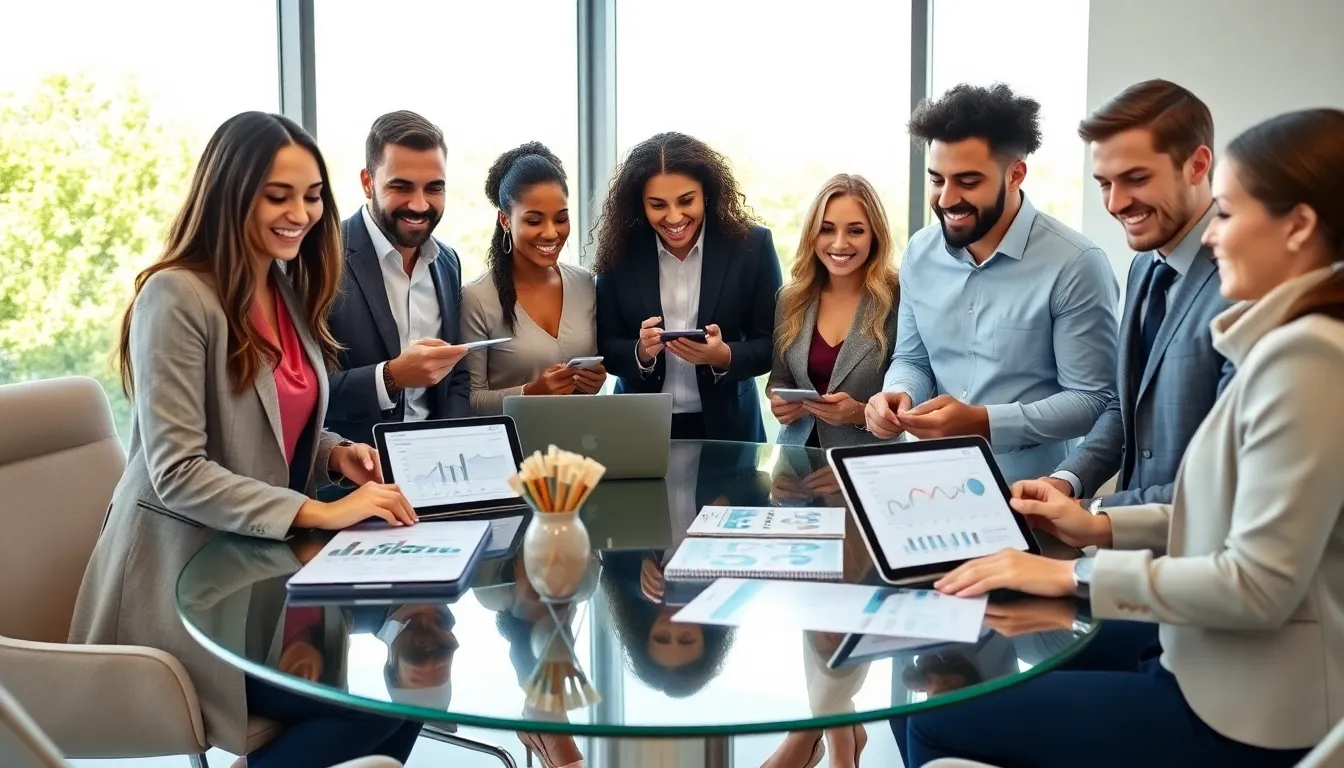 diverse real estate team collaborating in a modern office.