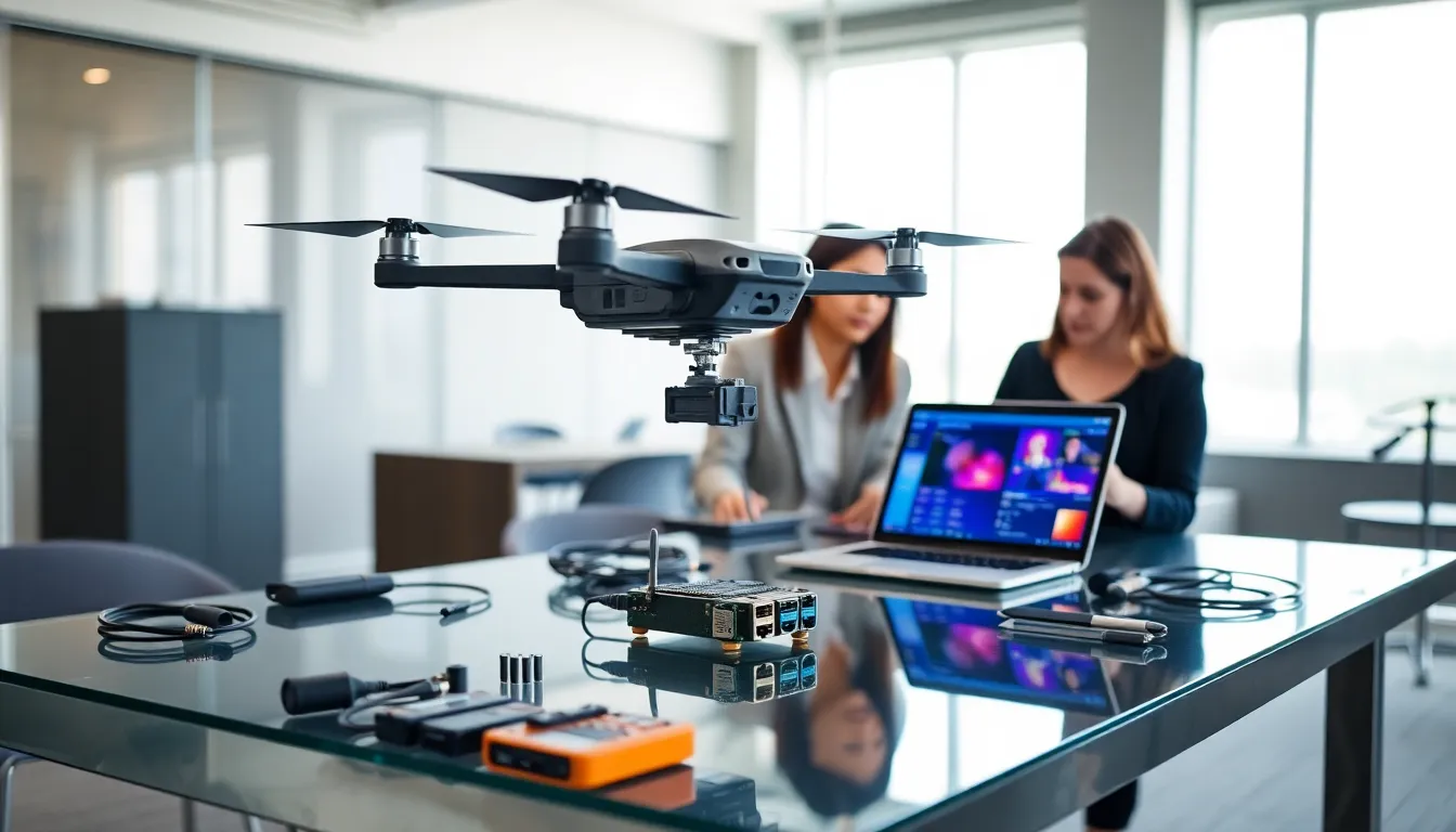 diverse team working on a Raspberry Pi Zero drone in a modern office.