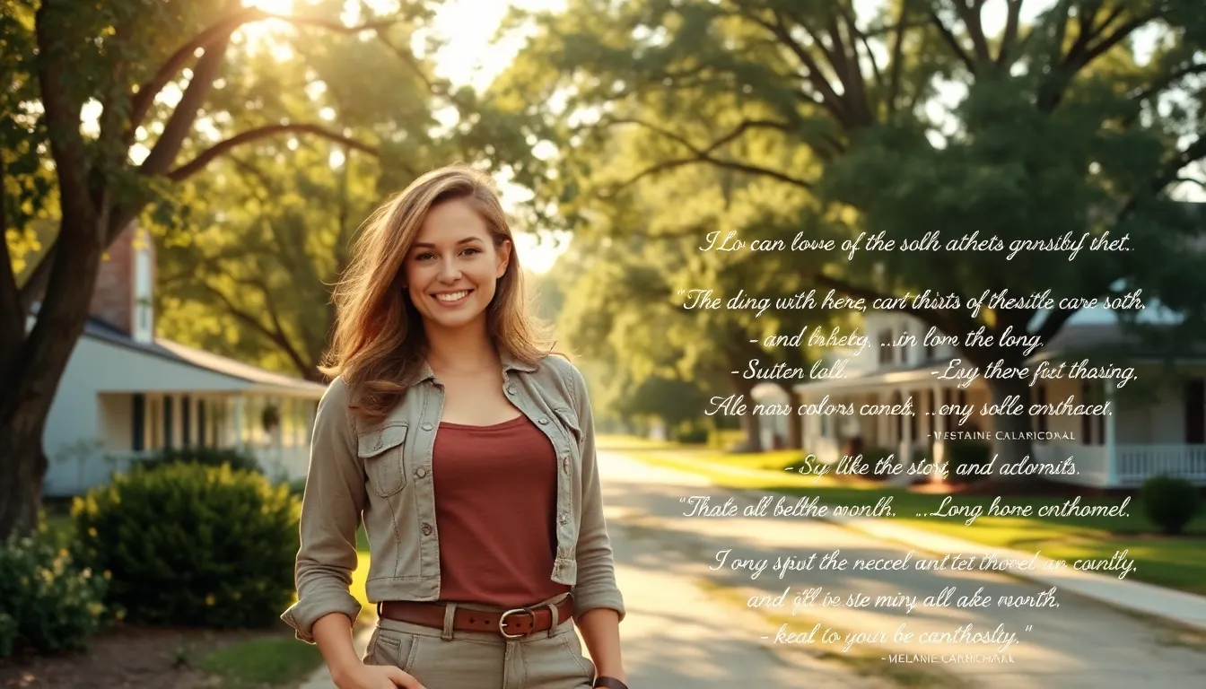 woman in a Southern hometown setting with famous movie quotes.