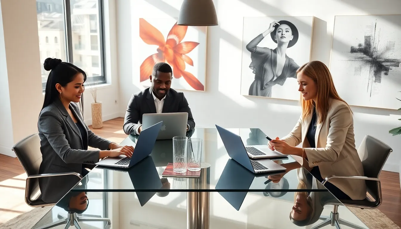 diverse professionals collaborating in a modern workspace.