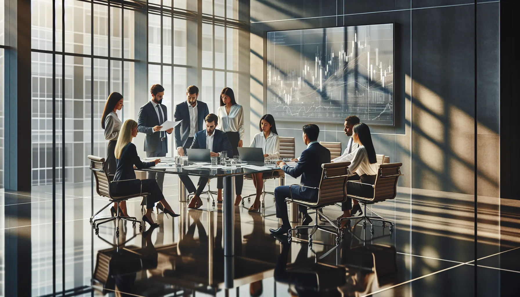 diverse team of financial consultants collaborating in a modern office.