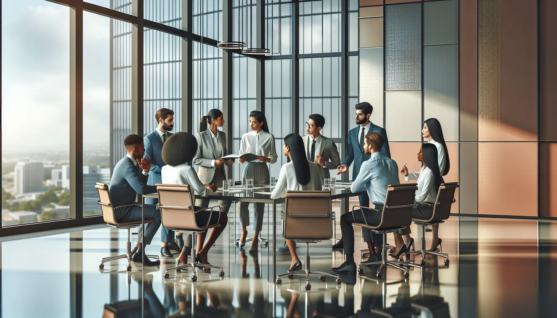 diverse professionals discussing ideas in a modern office.