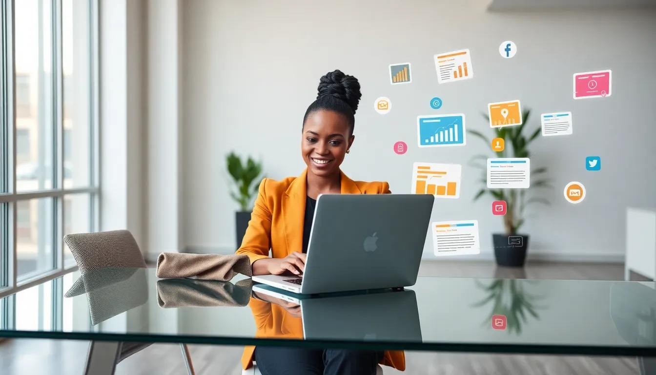 digital content creator engaging with an audience in a modern office.