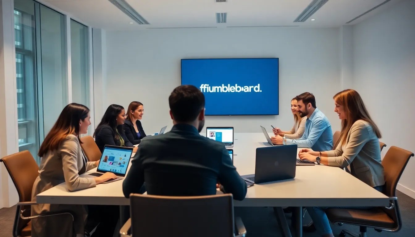 diverse team collaborating using Fumbleboard in a modern office.