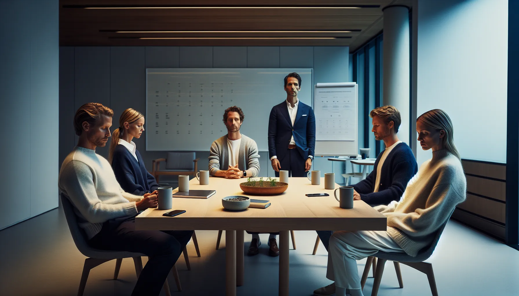 Office workers in norway attending a guided stress management and balance course.