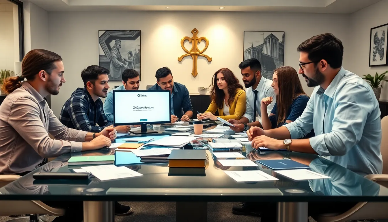 diverse gamers collaborating around computers in a modern office.