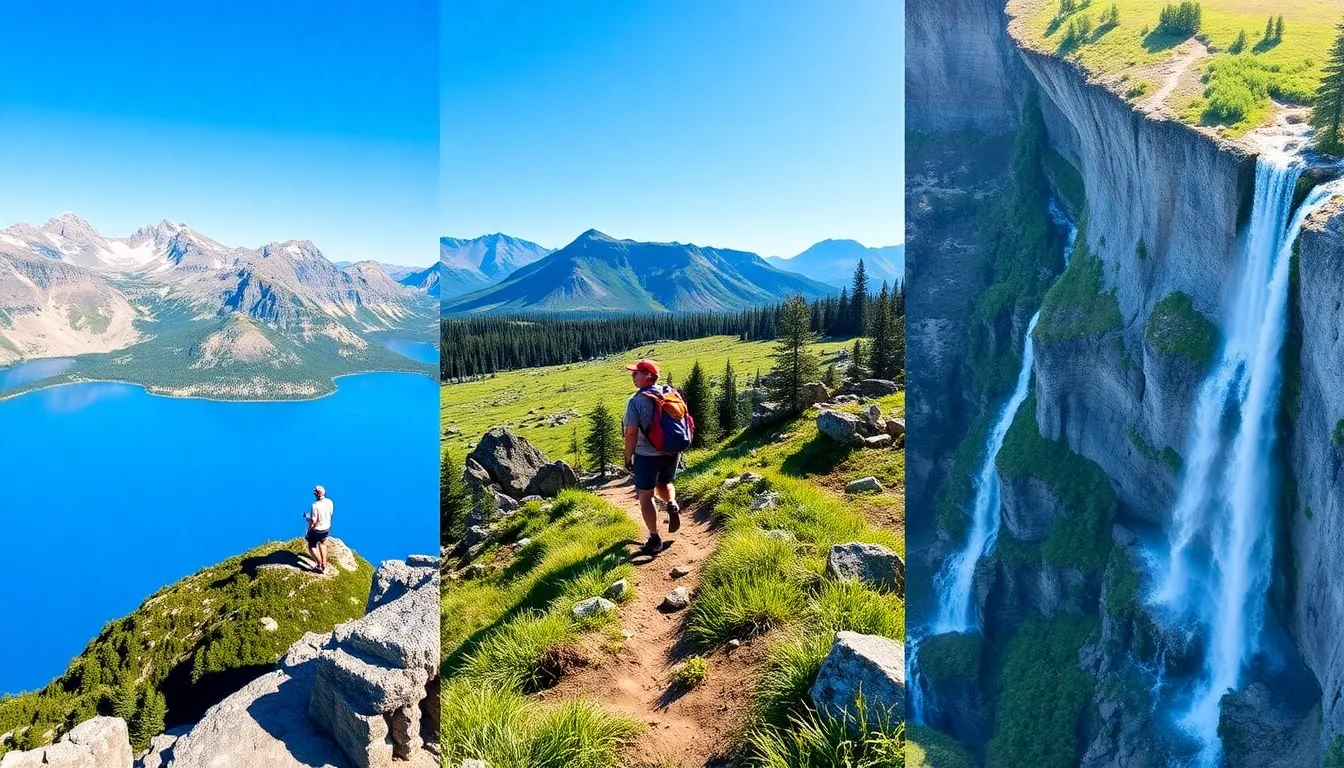 collage of adventurous travel destinations in the United States.