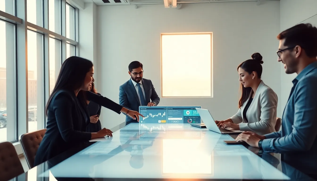 diverse professionals collaborating in a modern office setting.