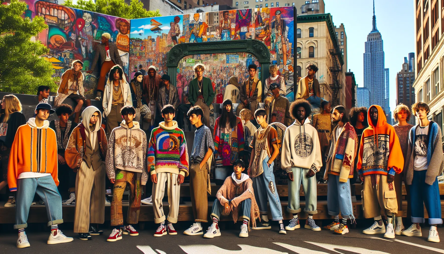 diverse group showcasing Lwspeakfashion styles in an urban setting.