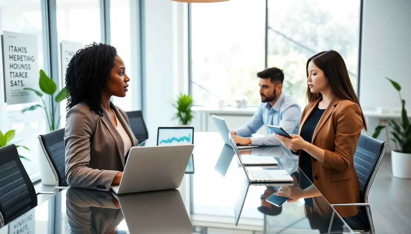 diverse entrepreneurs collaborating in a modern office setting.