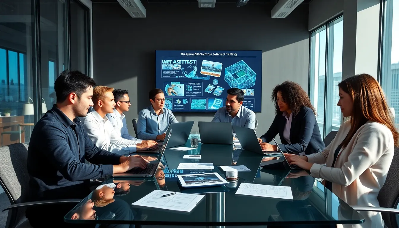 diverse team of testers collaborating on game testing tools.