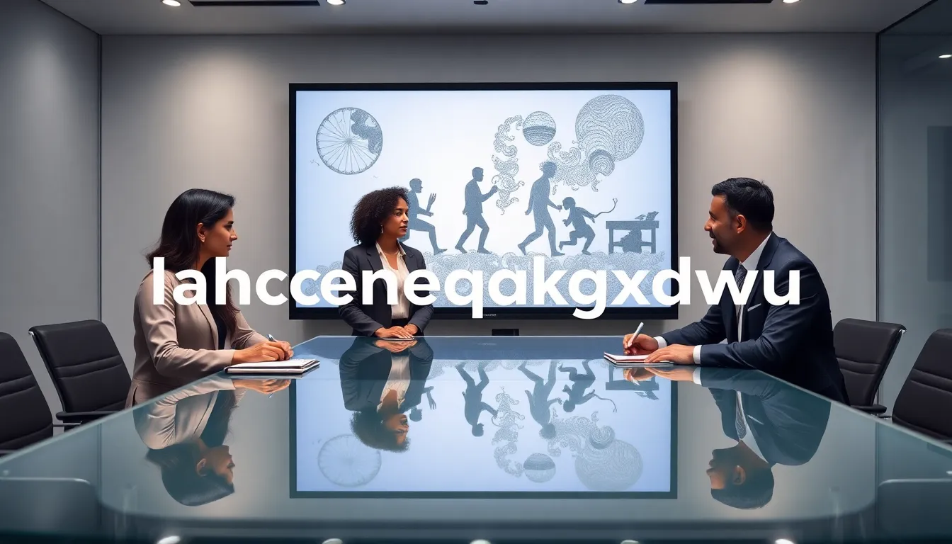 diverse professionals discussing the term Iahcenqqkqsxdwu in a modern office.