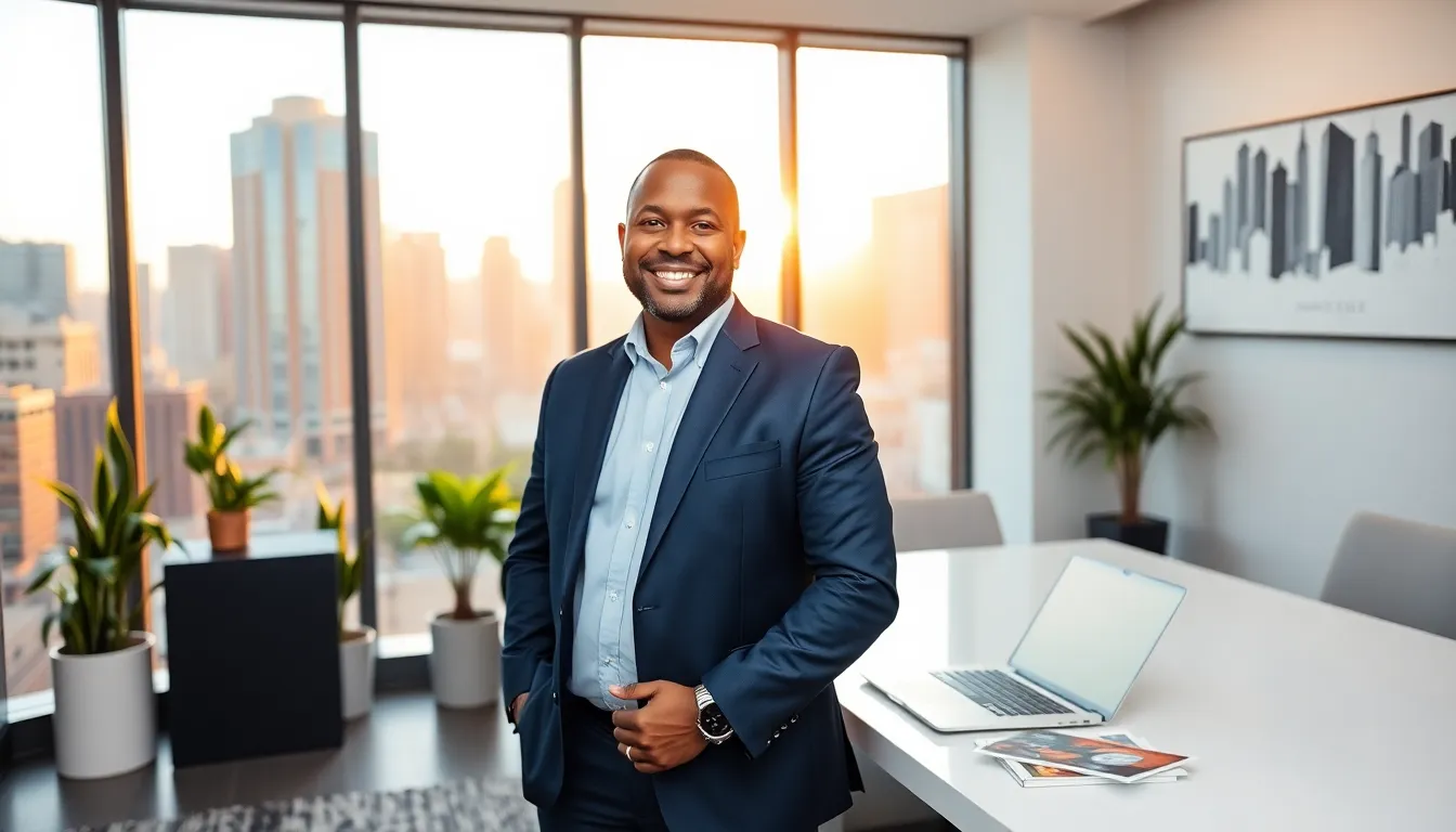 Timothy Williams in a stylish office promoting Homerocket Realty.