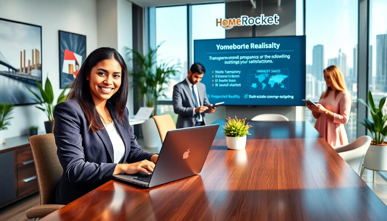 a team of diverse professionals collaborating in a modern real estate office.