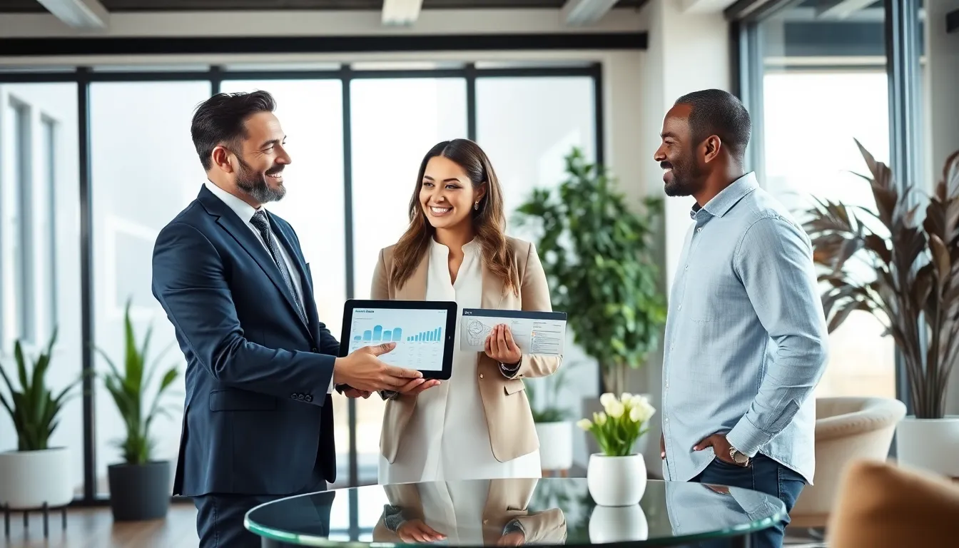 real estate agent explaining rental requirements to a diverse couple.