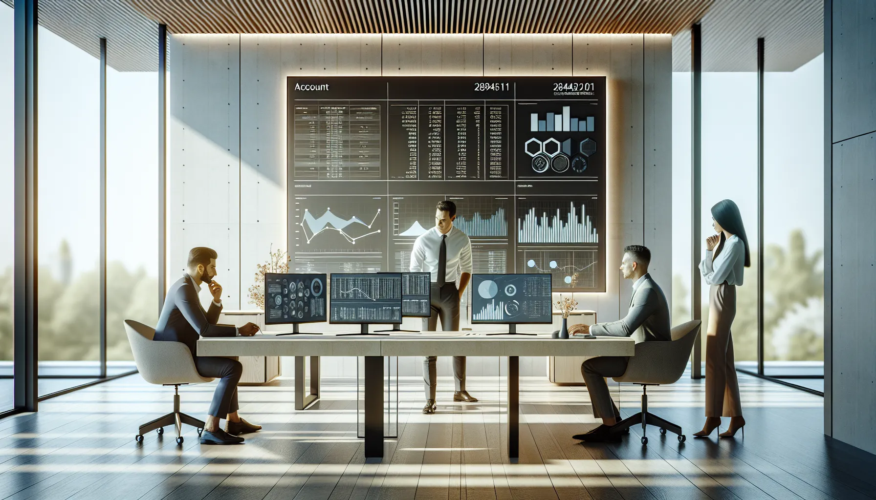 professional team discussing data management in a bright office.