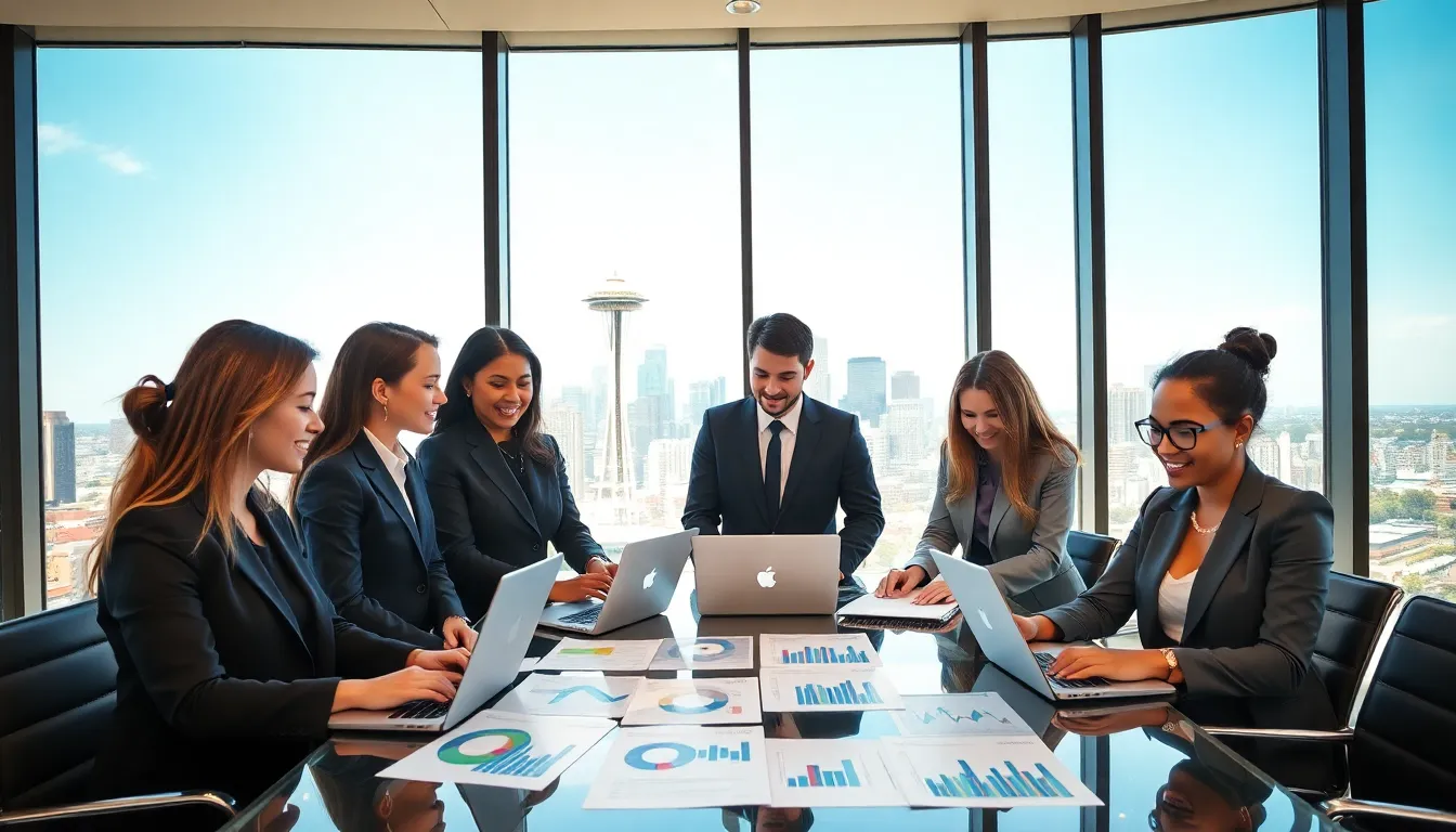 diverse real estate team in a modern Seattle office.