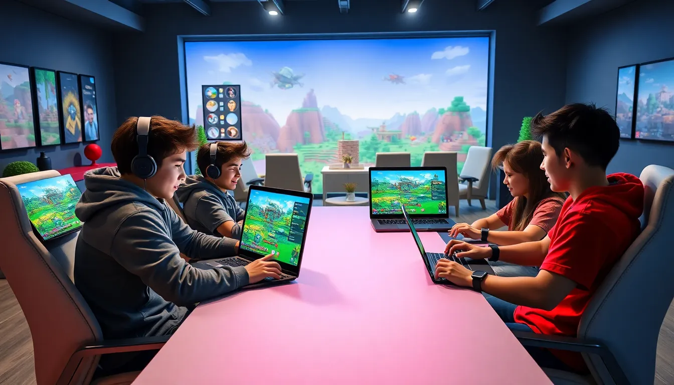 gamers engaged in playing Minecraft Redwebzine Java in a modern setting.