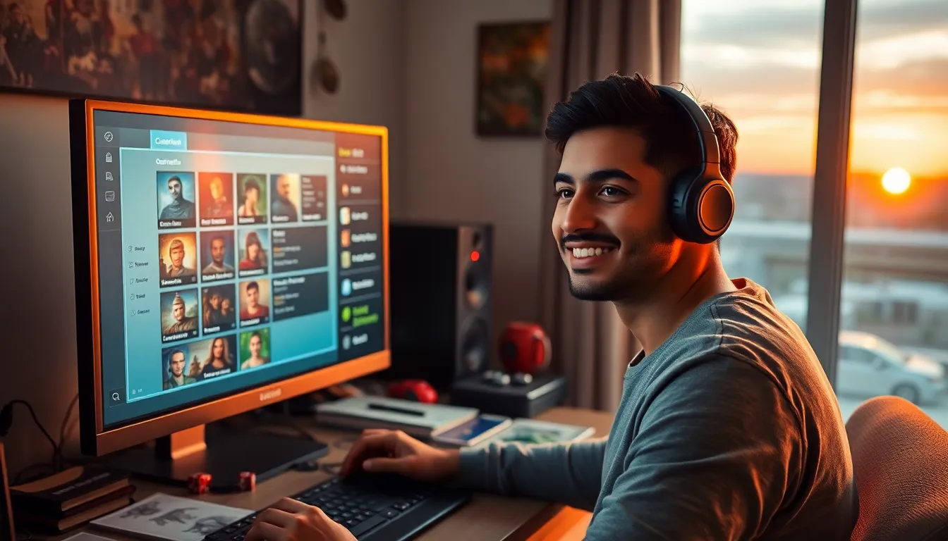 A young man generating characters on a computer for Crusader Kings II.