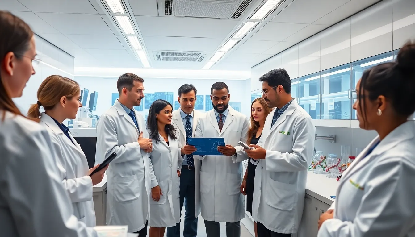 diverse biotech team working in a modern laboratory.