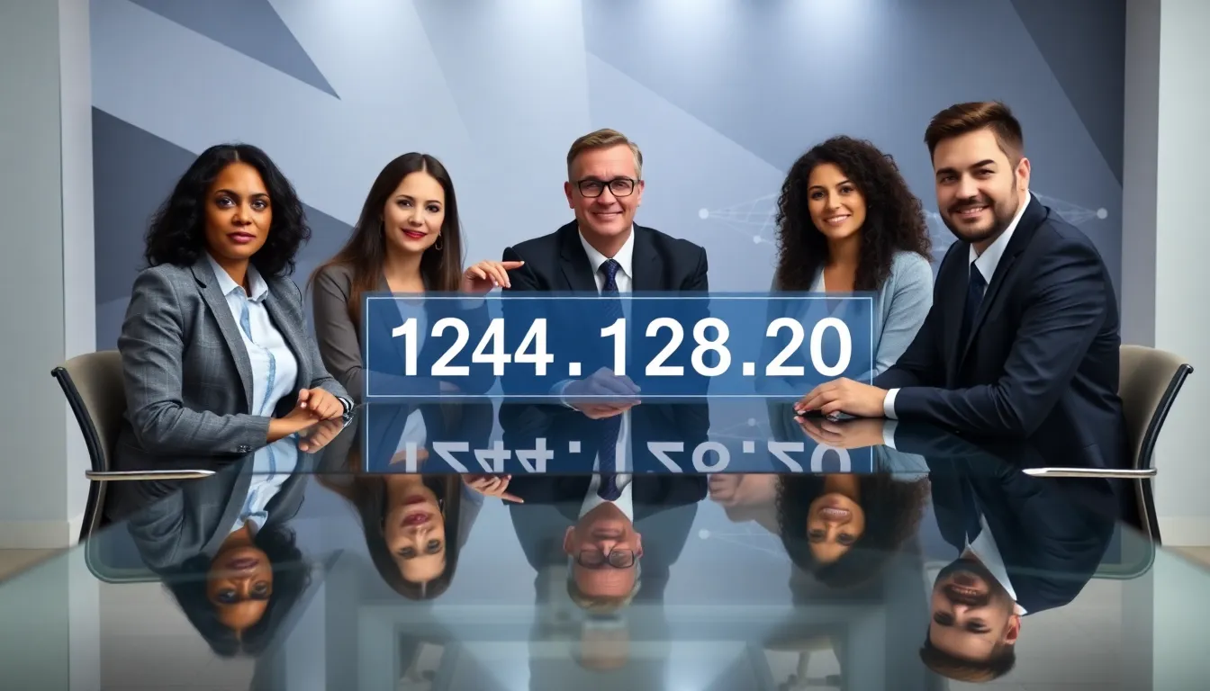 professionals discussing IP addresses in a modern office.