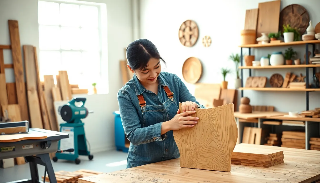 artisan crafting unique wooden decor in a modern workshop.