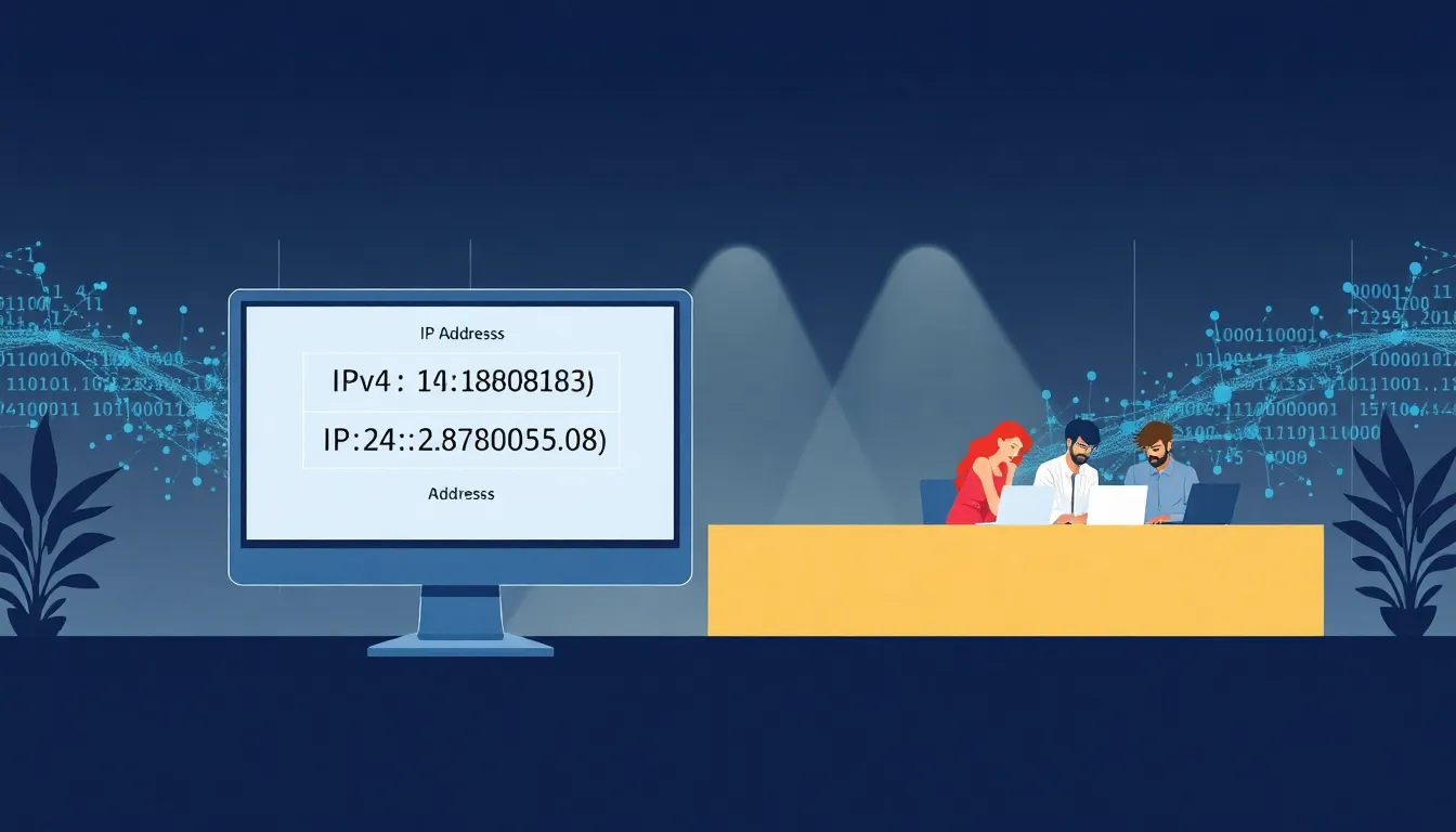 professionals analyzing IP address data in a modern office.