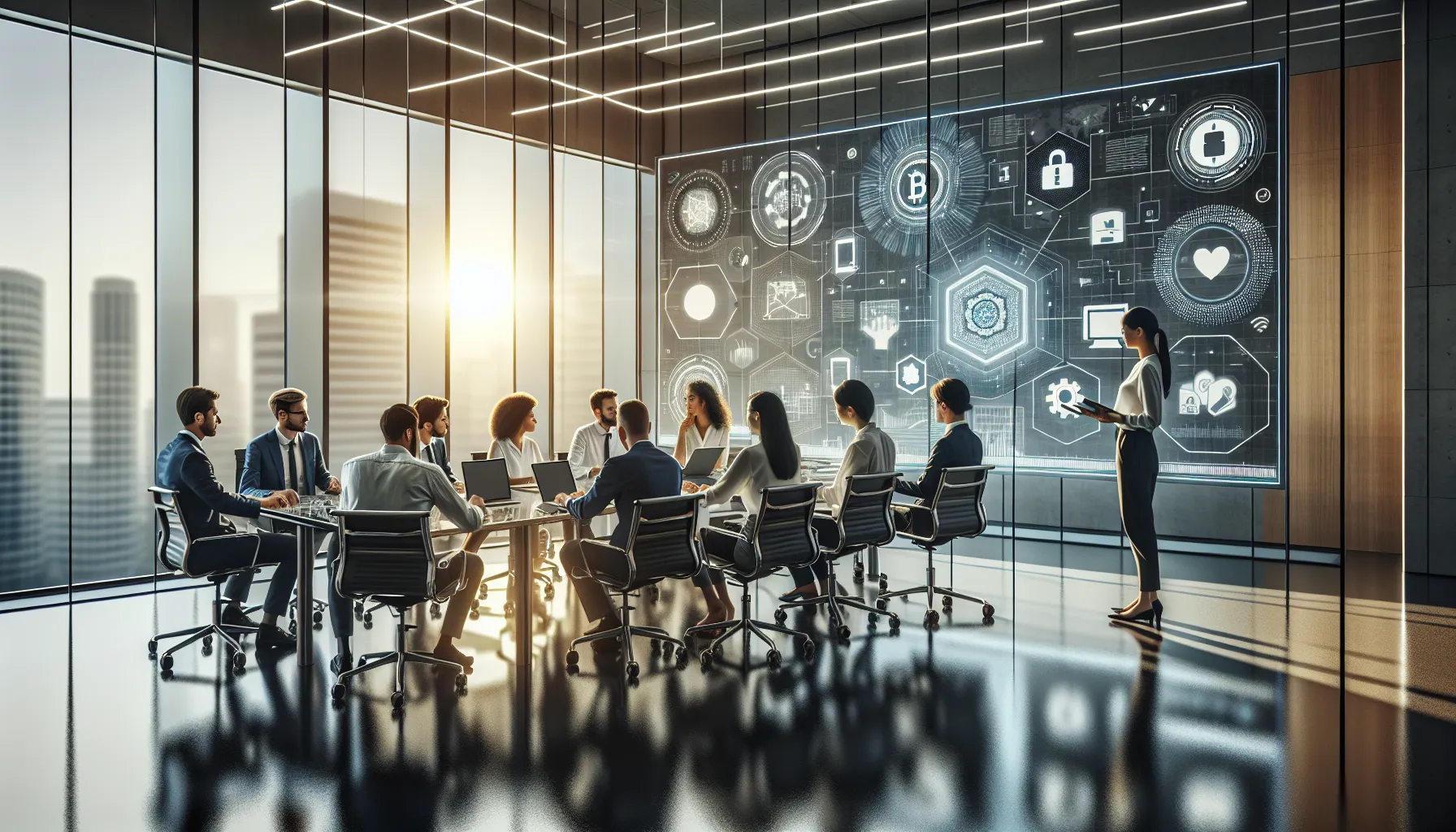 diverse team discussing technology trends in a modern office.