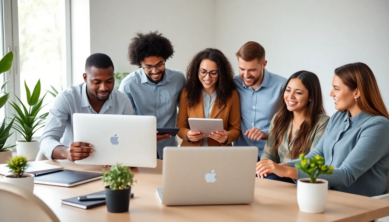 diverse team collaborating in a modern home office.