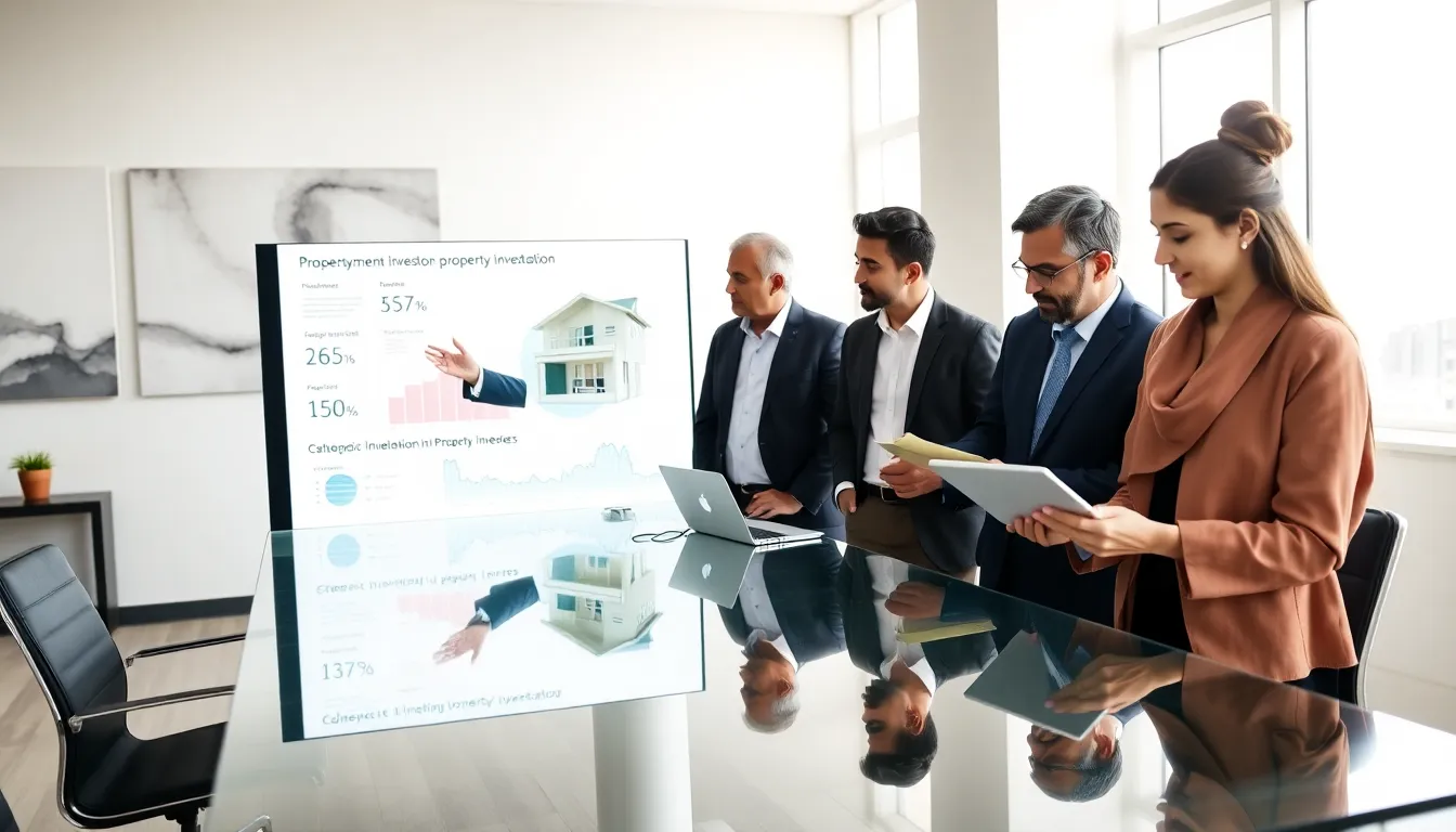 diverse team discussing property investment loans in a modern office.