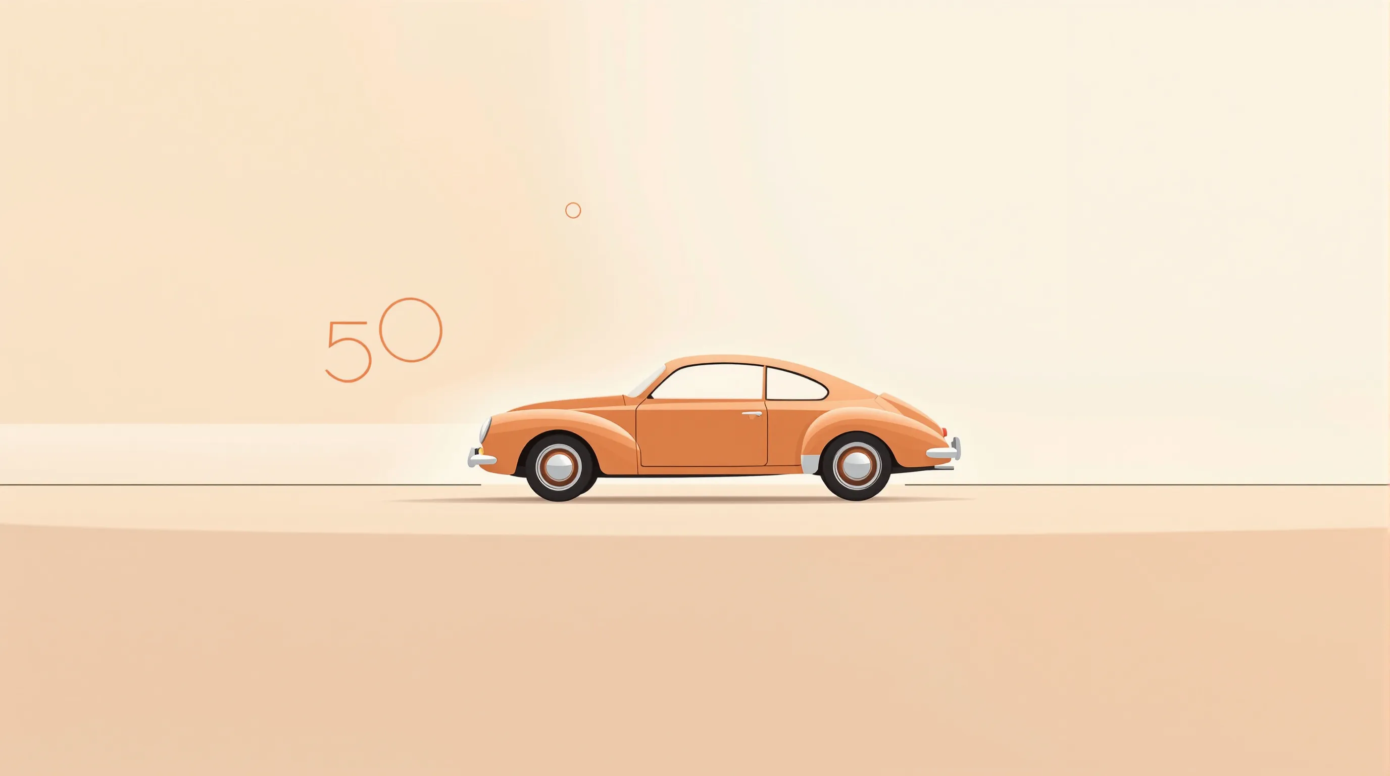 Minimalist vintage car silhouette with number 50, celebrating milestone birthday.