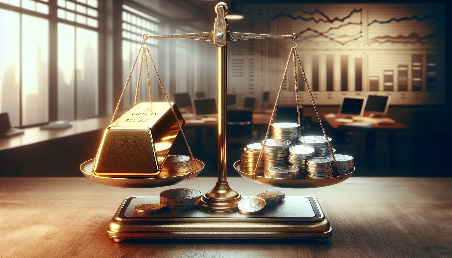A scale weighing gold and silver symbolizing investment comparison.