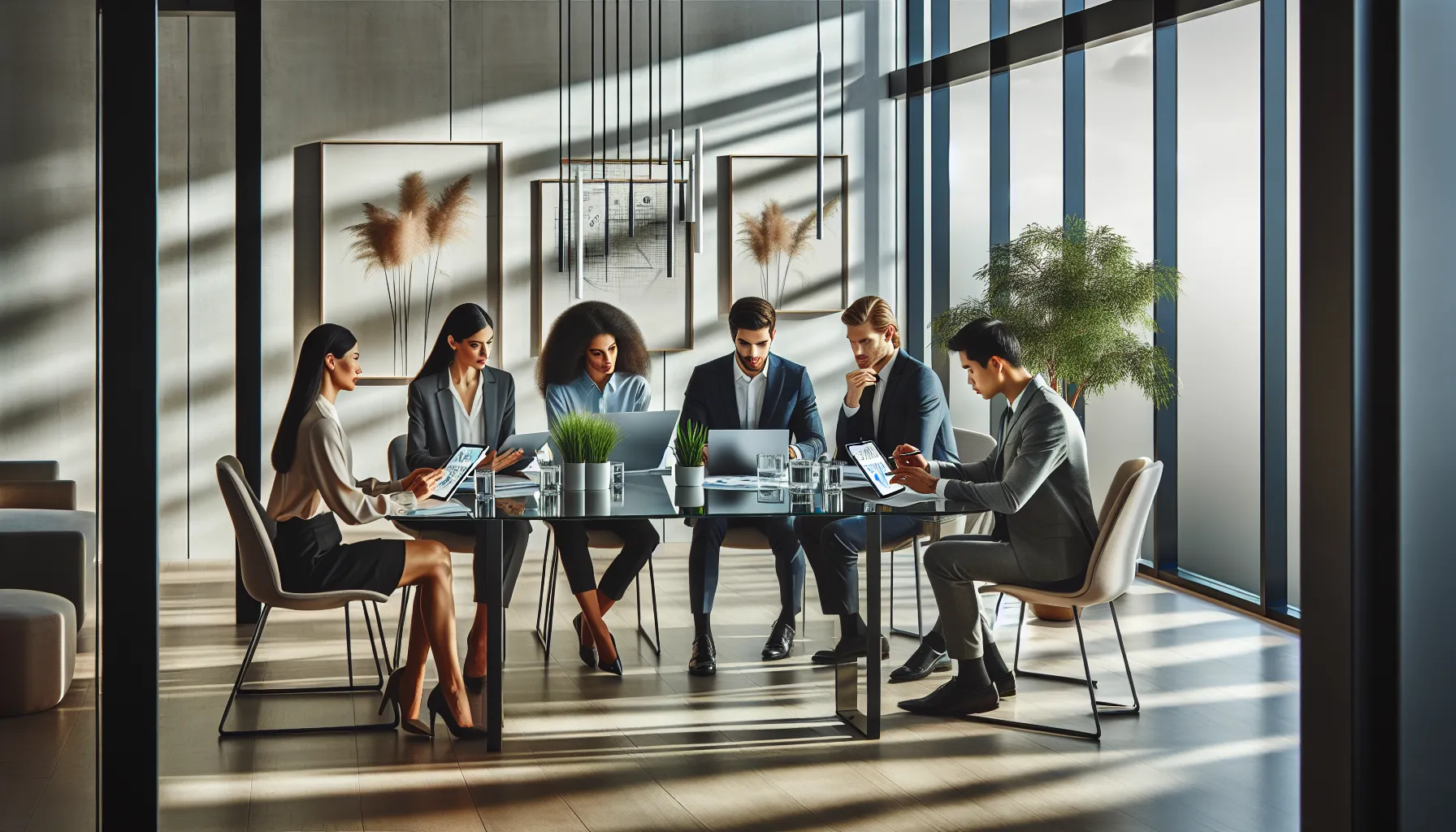 diverse team discussing data management technology in a modern office.