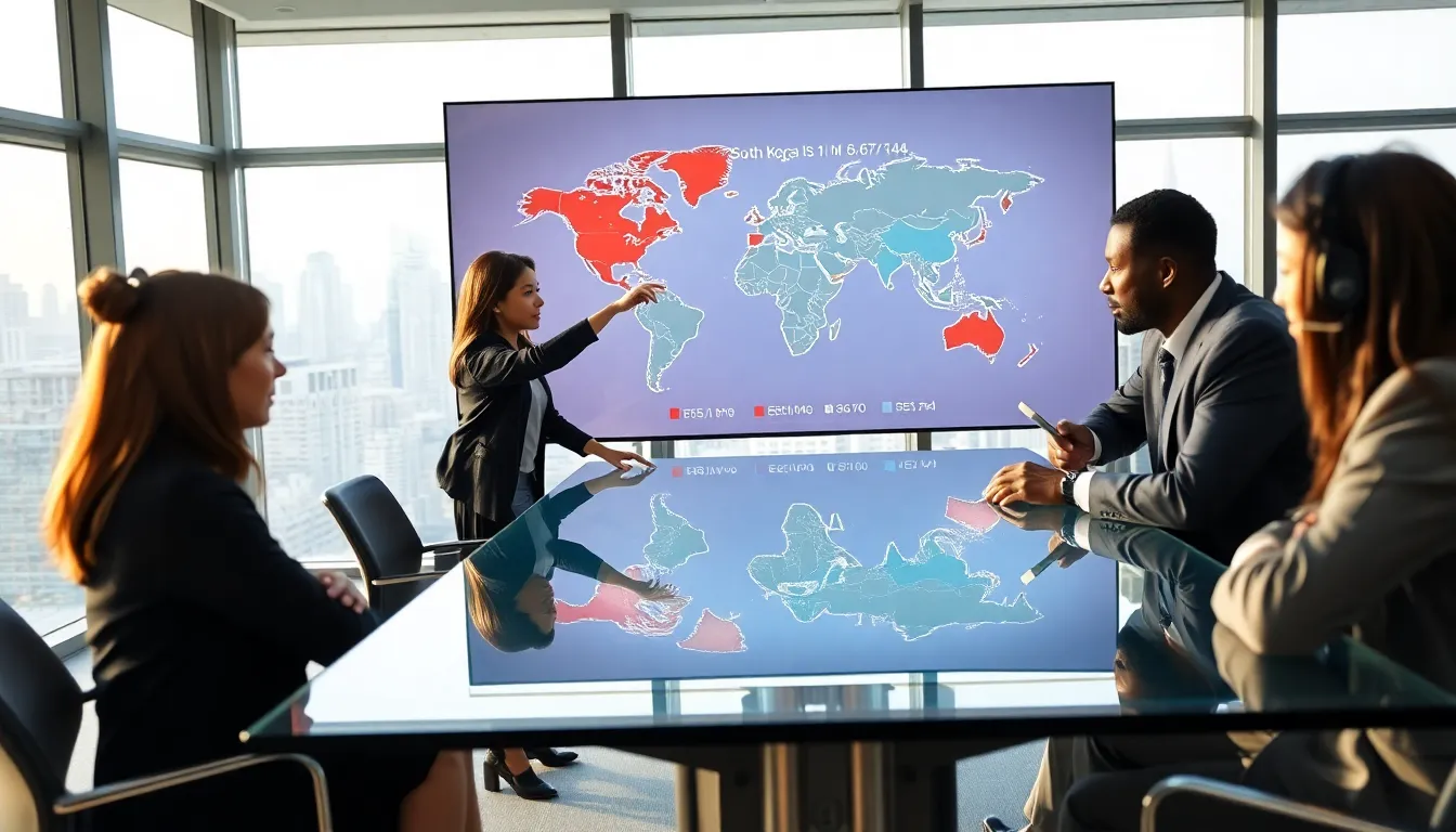 professionals discussing an IPv4 address in a modern office setting.