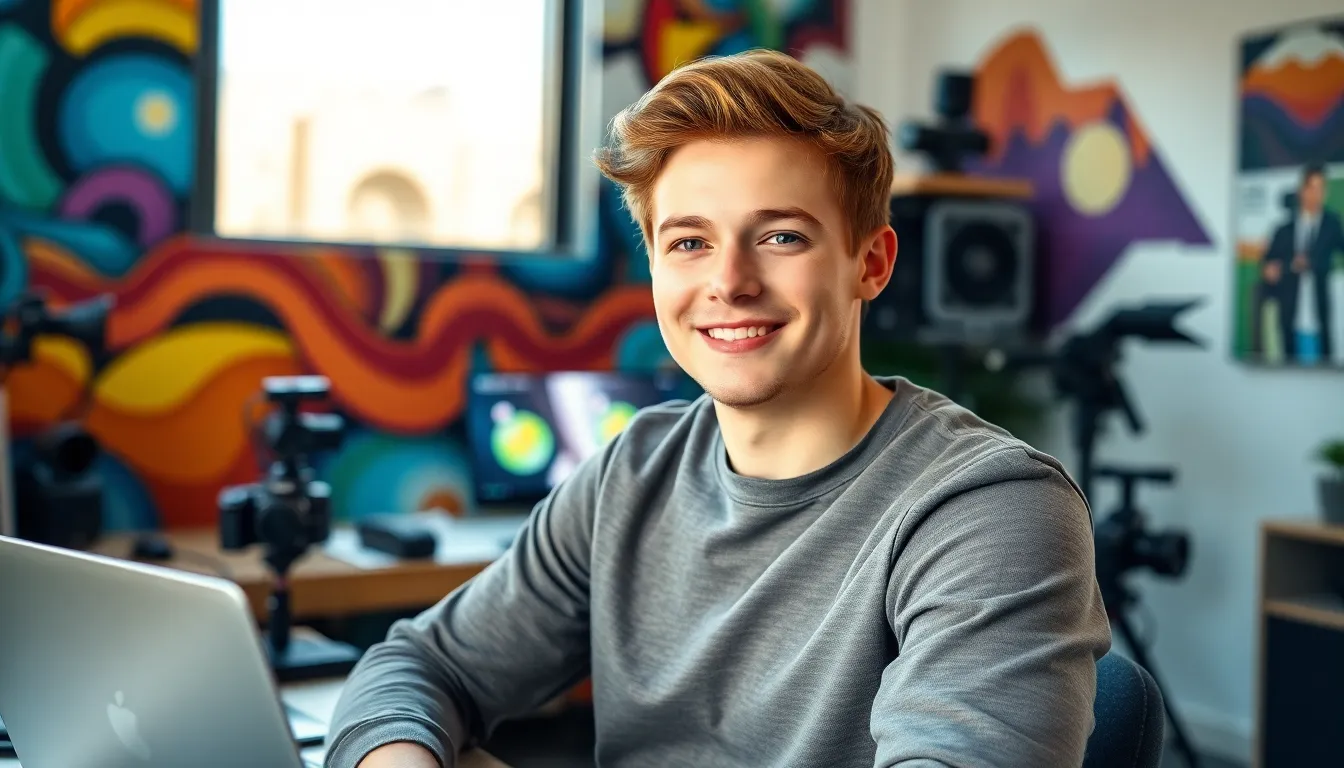 young content creator in a modern workspace.