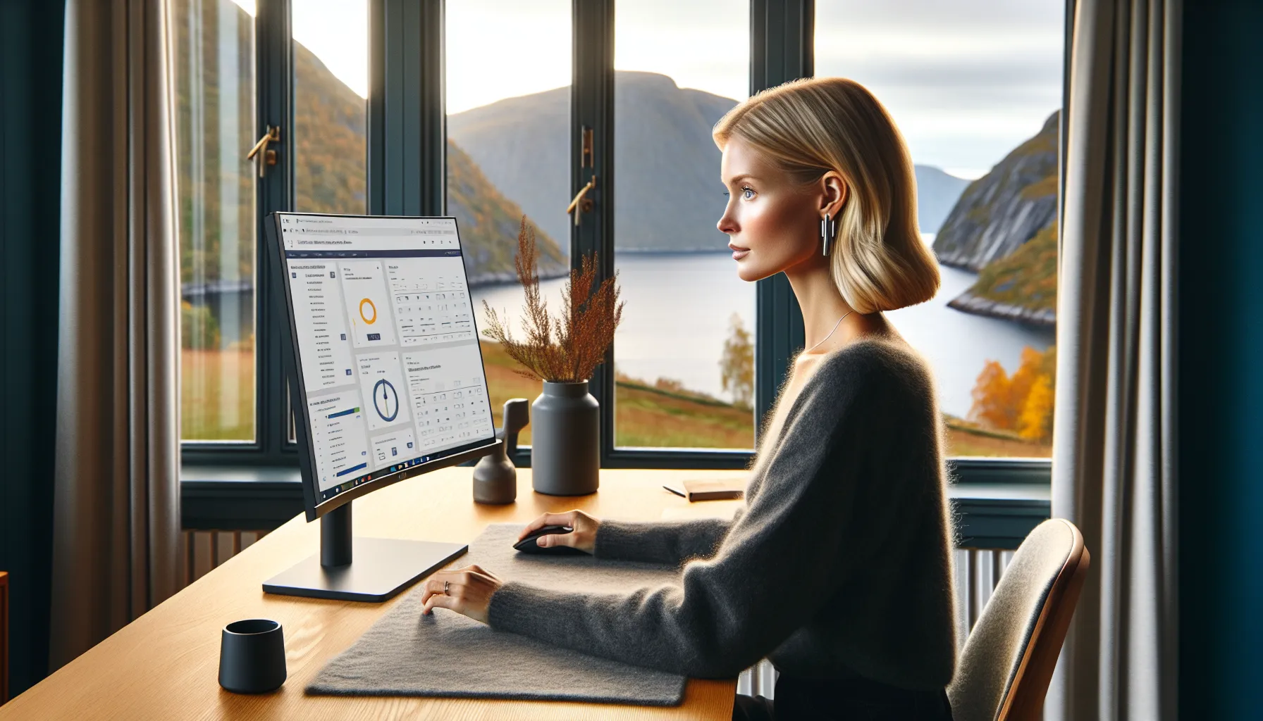 Norwegian marketer reviews AI-driven personalized ads and testing dashboard in office.