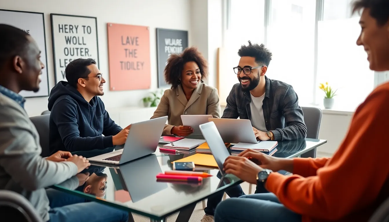 young adults collaborating in a modern office setting, embodying inclusivity and creativity.