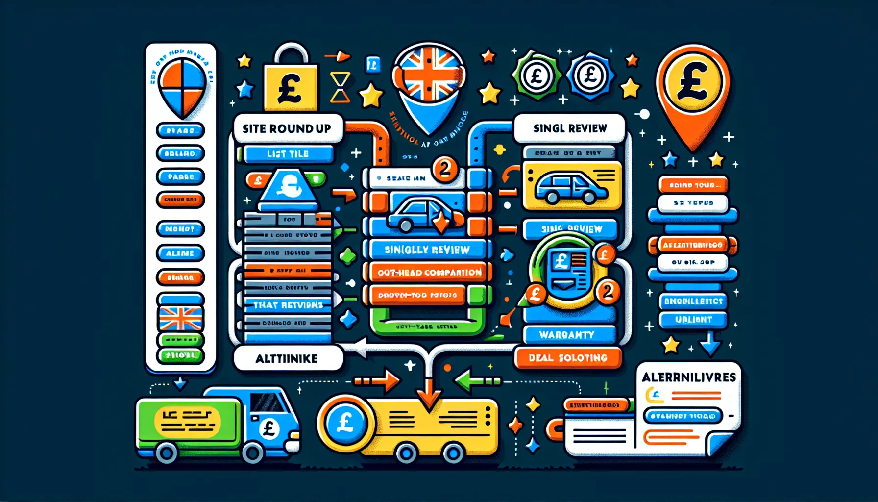 UK-focused affiliate SEO strategy flow: keywords to hubs to prioritization.
